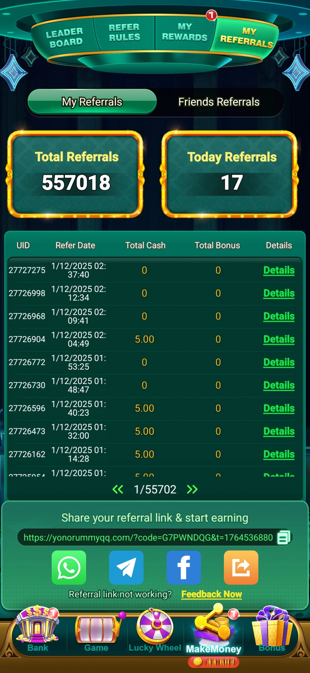 IND Bingo result & prize summary screen with winning patterns